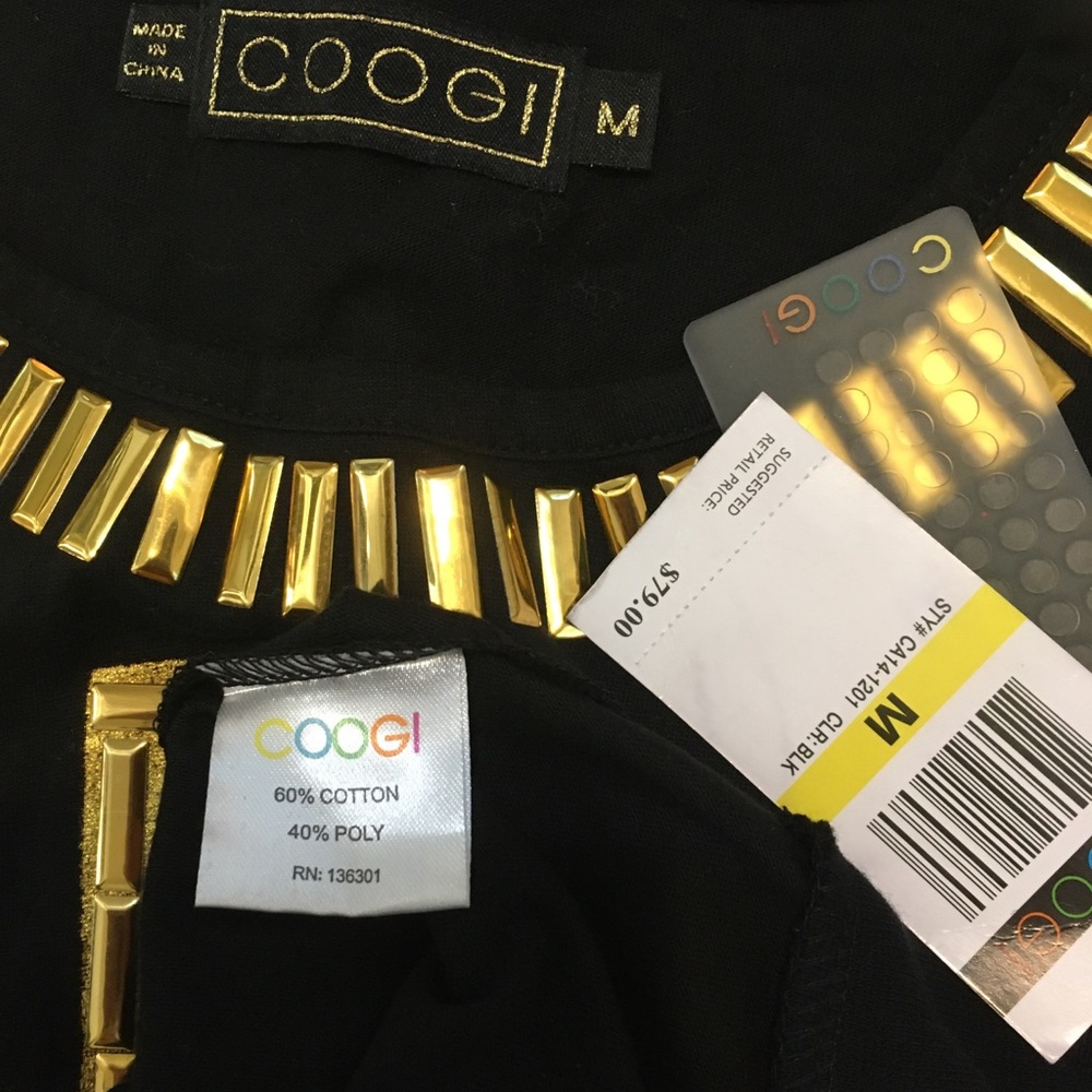 NWT hard to find CooGi black/gold design cold shoulder long sleeve top M. - Picture 6 of 9